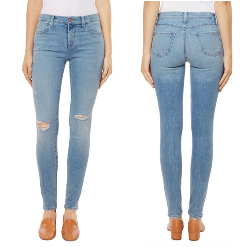 J Brand 620 skinny jeans, 'surge destruct' finish